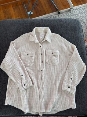 aerie Cream Waffle Knit Button-Up Shirt